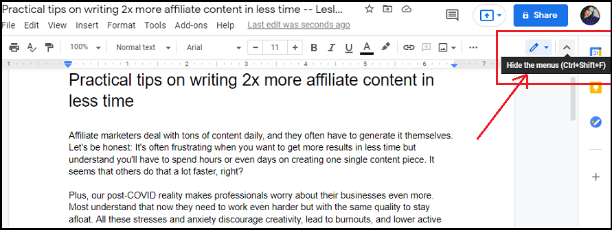 képernyőkép íróalkalmazásból