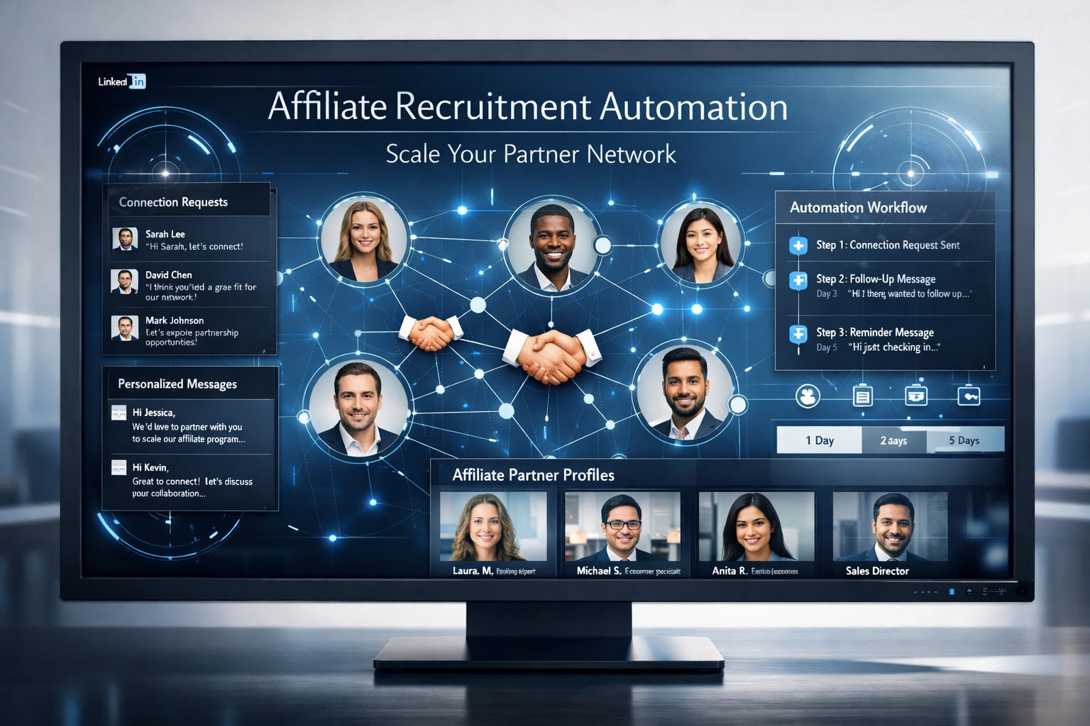 LinkedIn affiliate toborzás automatizációs irányítópult
