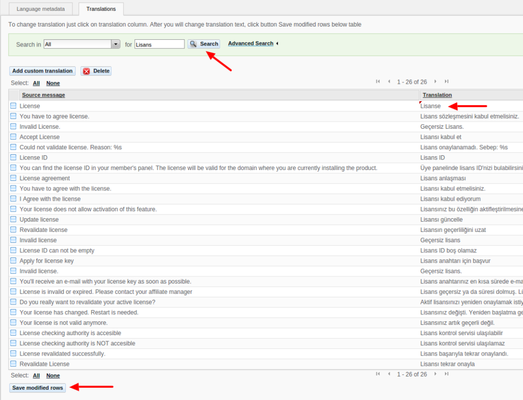 Translation editing screen