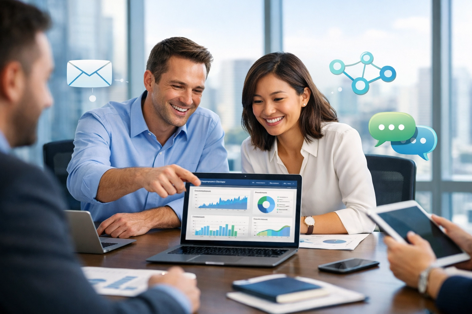 Szakmai csapat dolgozik az affiliate program kommunikációs stratégiáján