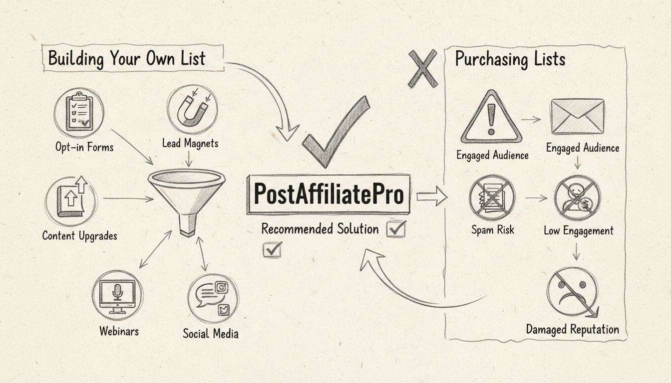 Email list building methods comparison diagram showing organic list building vs purchasing lists