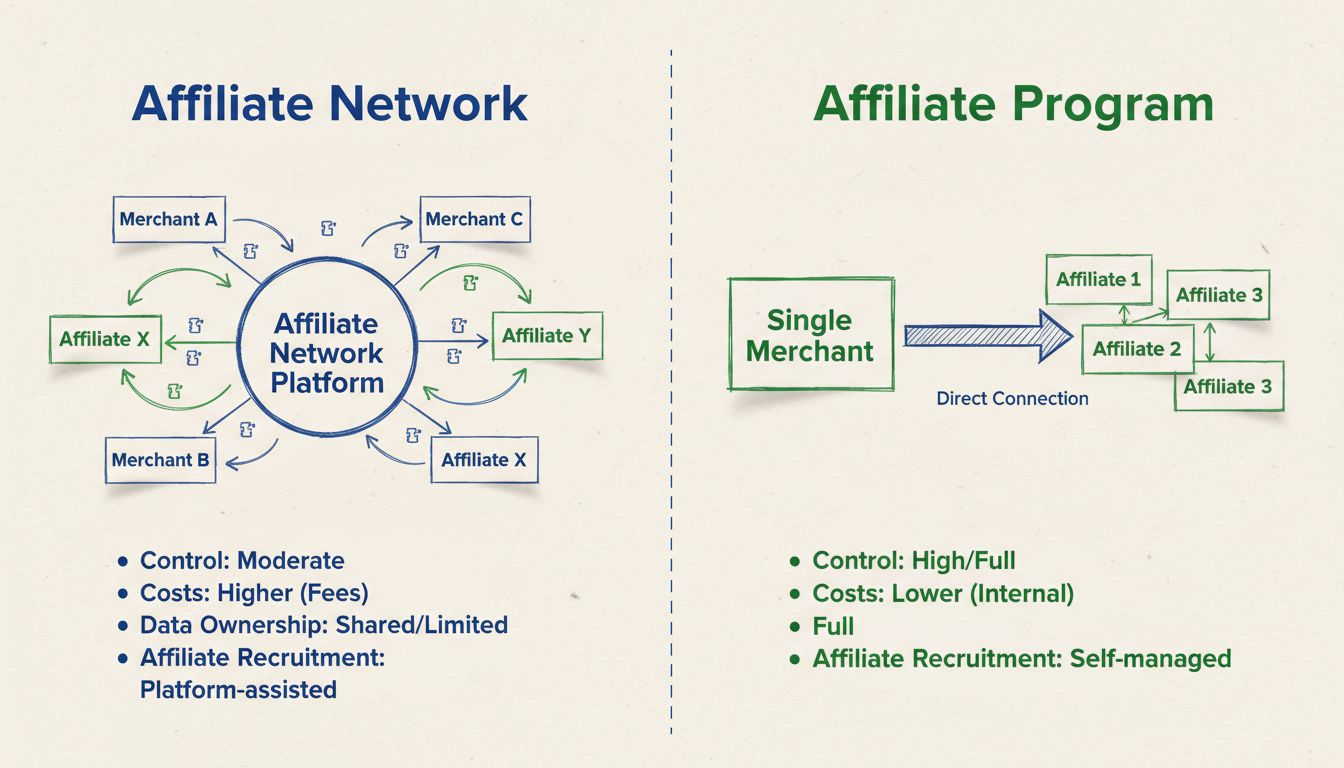 Összehasonlító diagram: partnerhálózat és partnerprogram szerkezete és különbségei