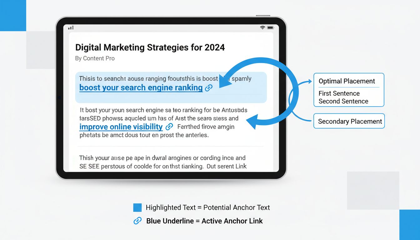 Diagram, amely az optimális anchor szöveg elhelyezést mutatja az első és második mondatban vizuális jelzésekkel