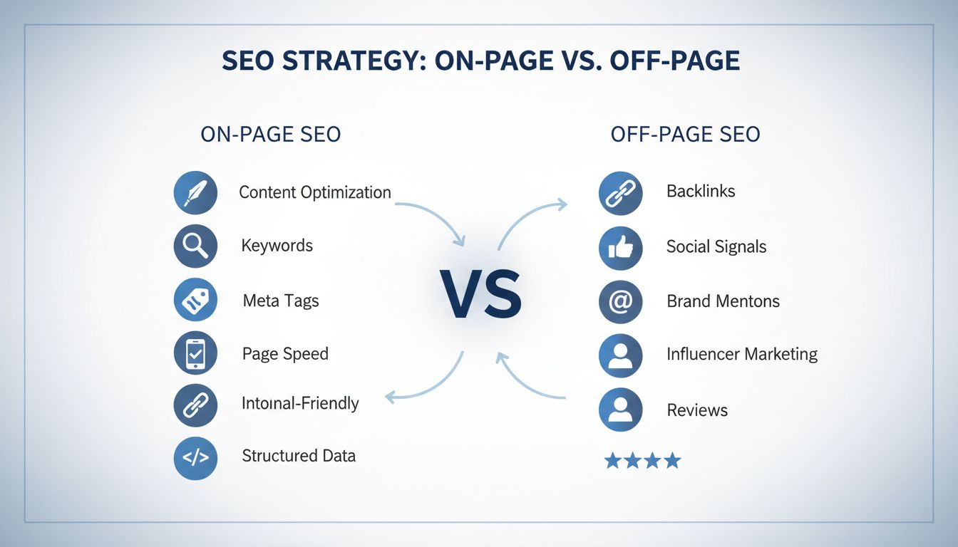 On-Page vs Off-Page SEO Összehasonlító Diagram