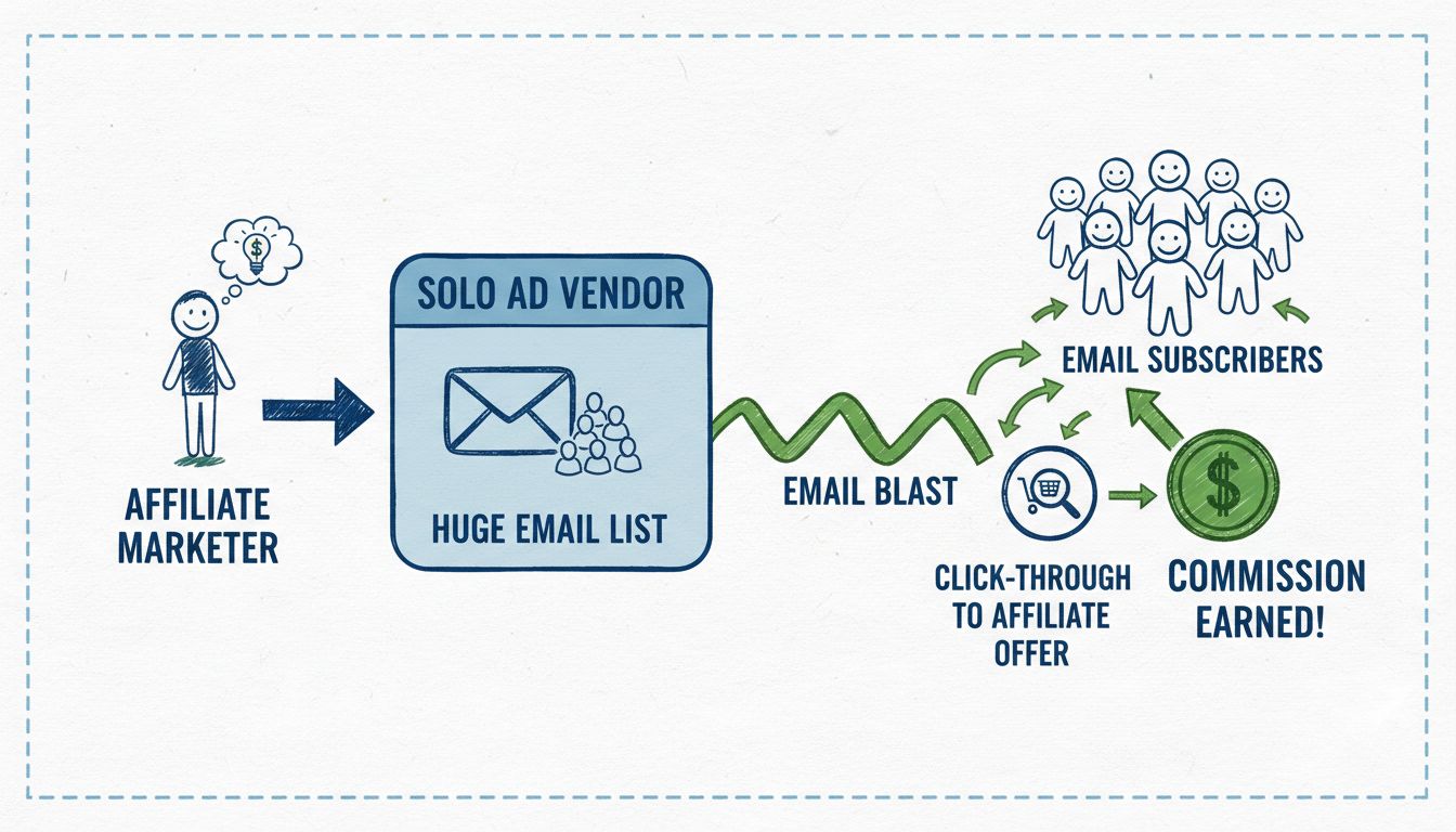 Solo hirdetések folyamata: affiliate marketinges, szolgáltató, e-mail lista és jutalékáramlás