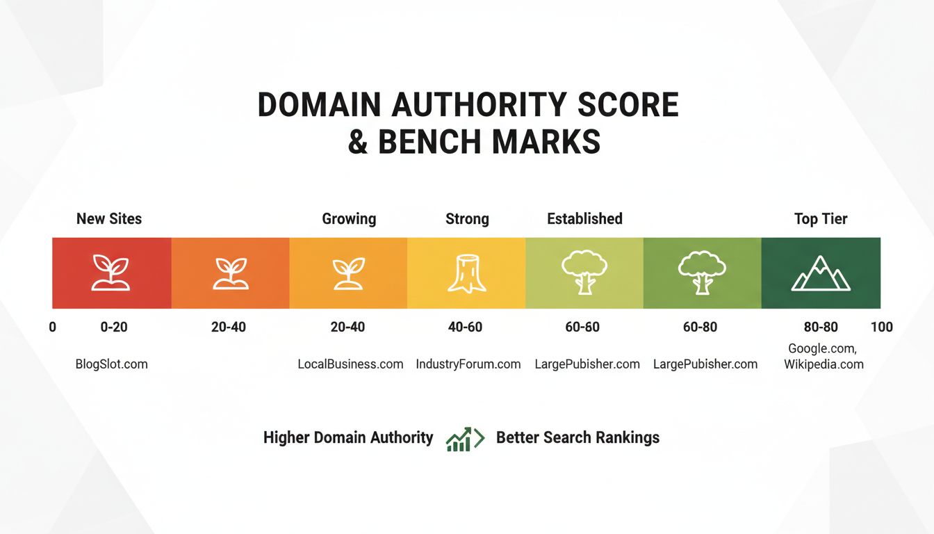 Domain Authority pontszám tartományok és mérföldkövek infografika