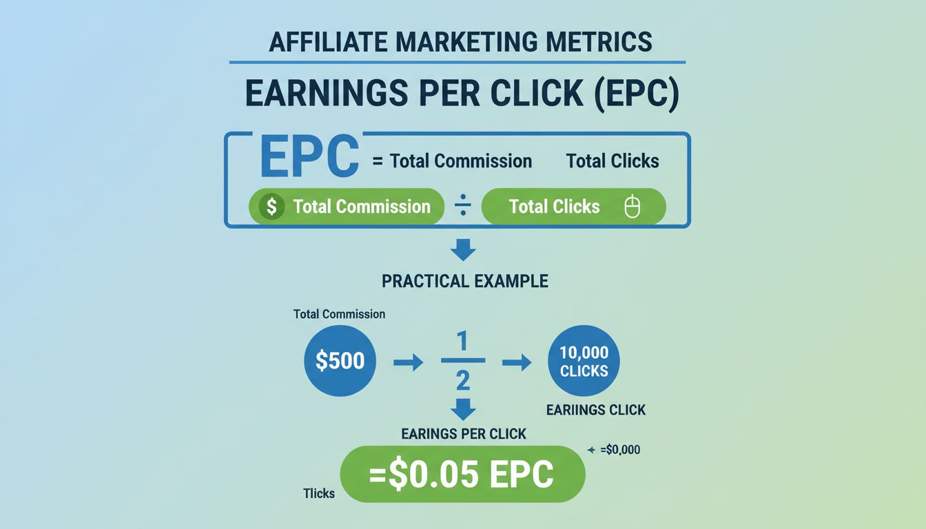 EPC számítási képlet infografika: teljes jutalék osztva a kattintások számával