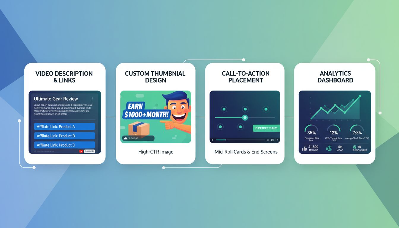 Affiliate videó optimalizálási stratégia: linkelhelyezés, bélyegkép dizájn, CTA időzítés, analitika irányítópult