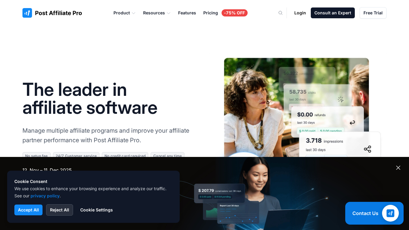 Post Affiliate Pro irányítópult és felület