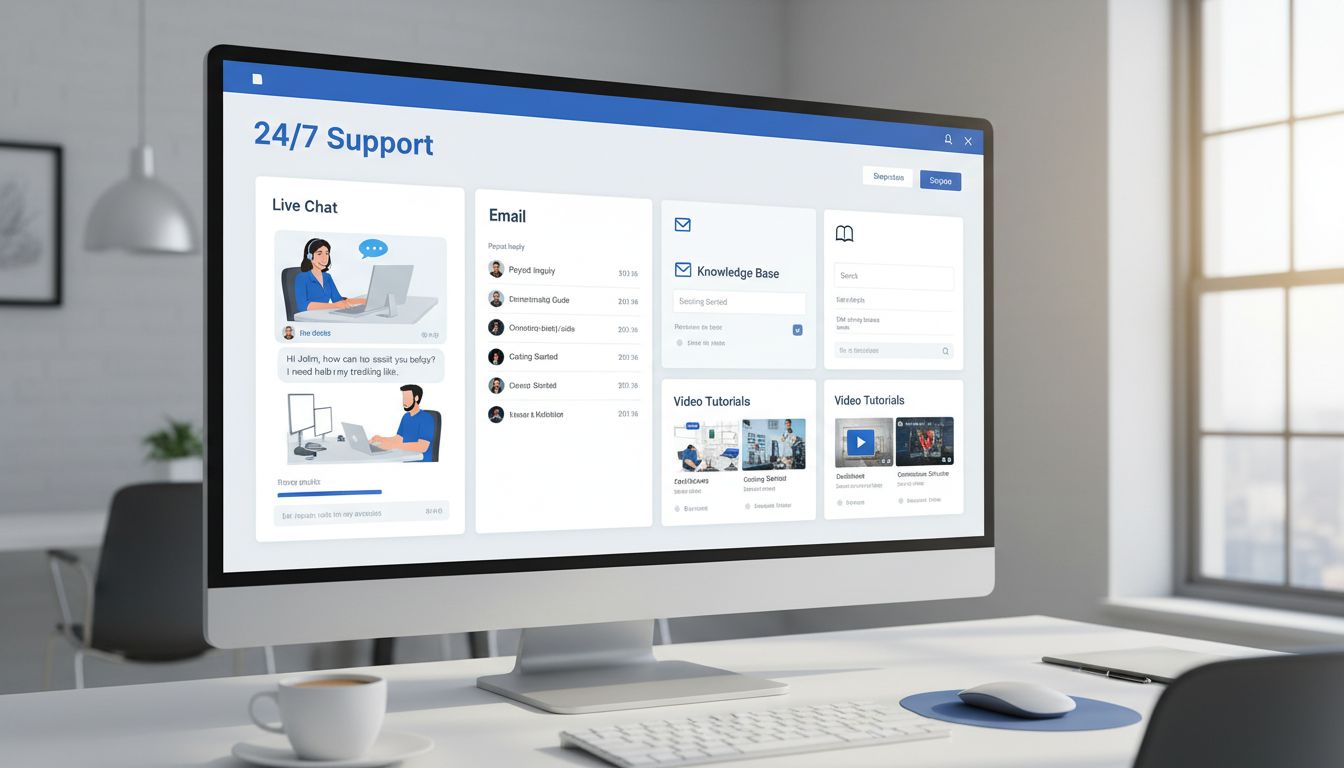 Professzionális affiliált támogatási felület több kommunikációs csatornával: élő chat, e-mail, tudásbázis és videós útmutatók