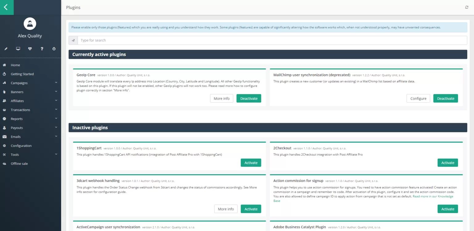 Post Affiliate Pro bővítmények