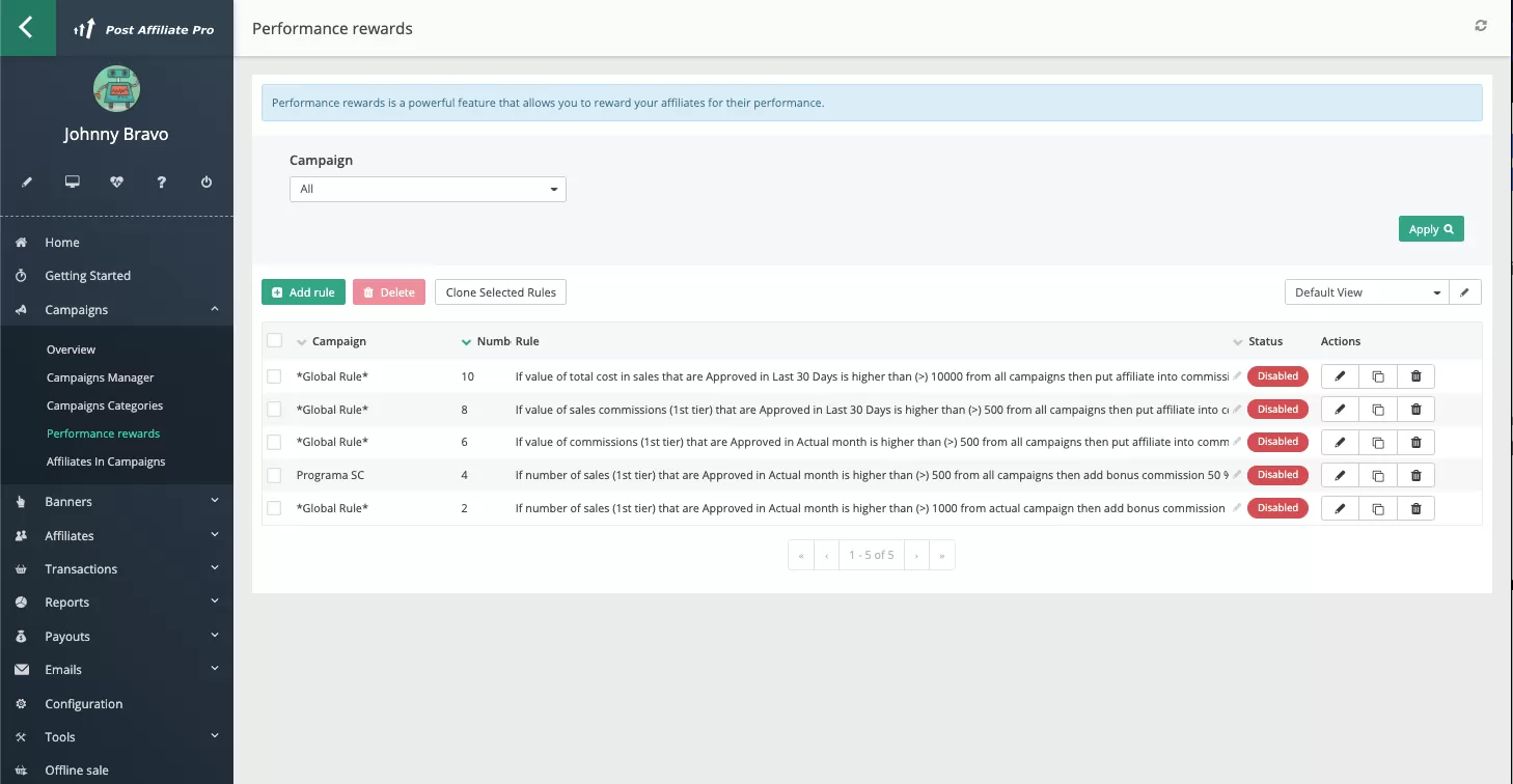 Teljesítményalapú jutalmak a Post Affiliate Pro-ban