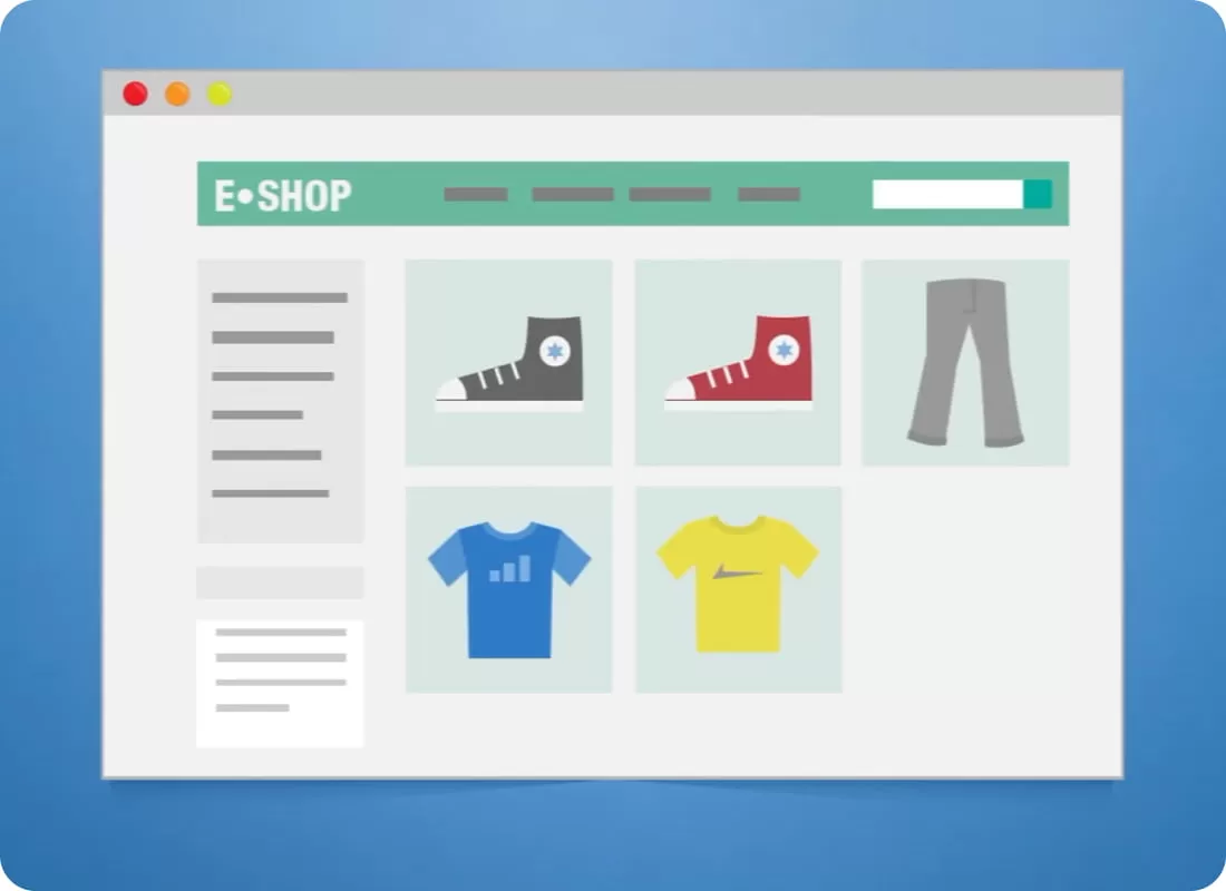 Az e-shop elrendezését bemutató kép.
