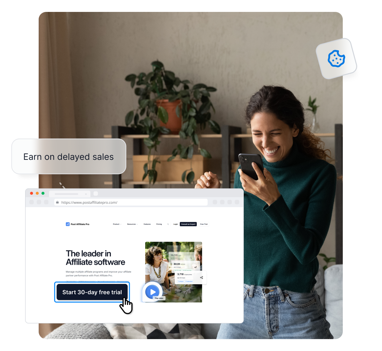 Egy infografika bemutatja, hogy a Post Affiliate Pro miben segíthet, például a közönség azonosításában, jutalékstruktúra kialakításában és még sok másban.
