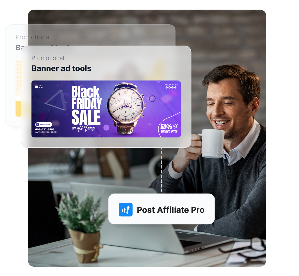 Tudta, hogy a kuponok 37%-kal növelik az eladásokat? A Post Affiliate Pro lehetővé teszi különféle promóciós anyagok létrehozását, beleértve a banner hirdetéseket és kuponokat.